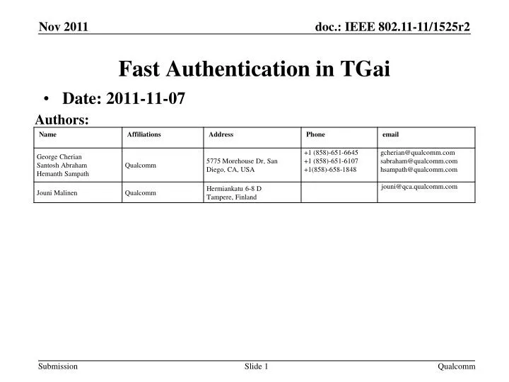 fast authentication in tgai