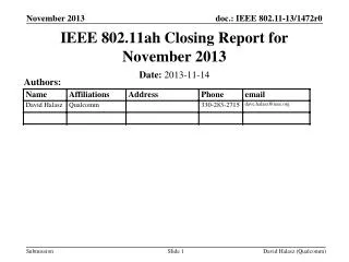 IEEE 802.11ah Closing Report for November 2013