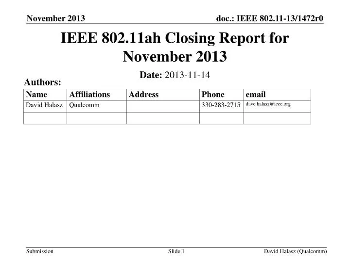 ieee 802 11ah closing report for november 2013
