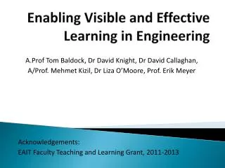 Enabling Visible and Effective Learning in Engineering