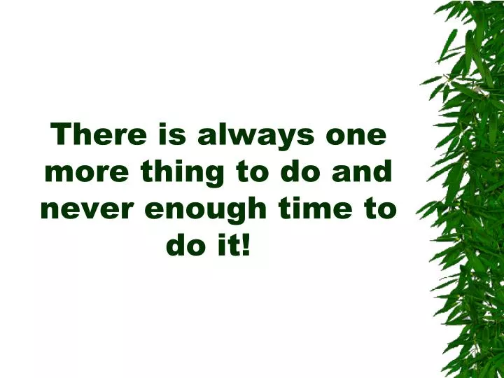 there is always one more thing to do and never enough time to do it