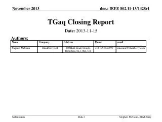 TGaq Closing Report