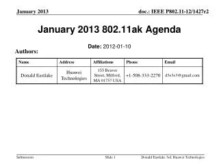 January 2013 802.11ak Agenda