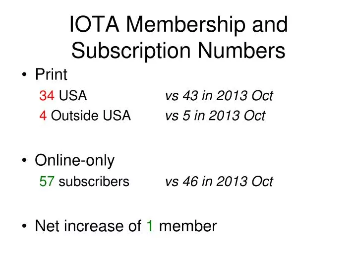 iota membership and subscription numbers