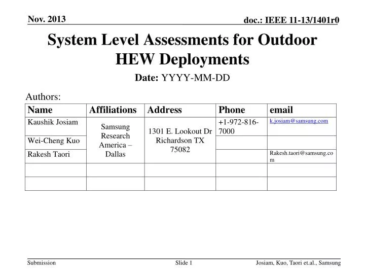 system level assessments for outdoor hew deployments