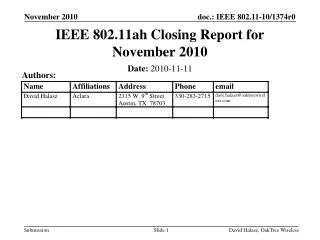 IEEE 802.11ah Closing Report for November 2010