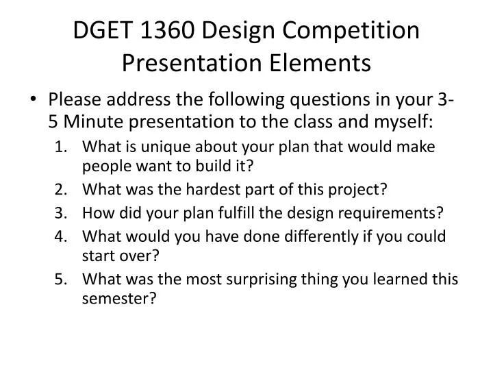 dget 1360 design competition presentation elements