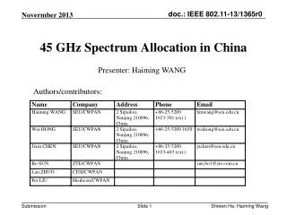 45 GHz Spectrum Allocation in China