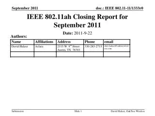 IEEE 802.11ah Closing Report for September 2011