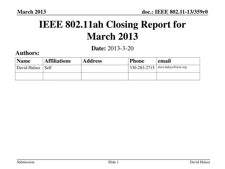 ieee 802 11ah closing report for march 2013