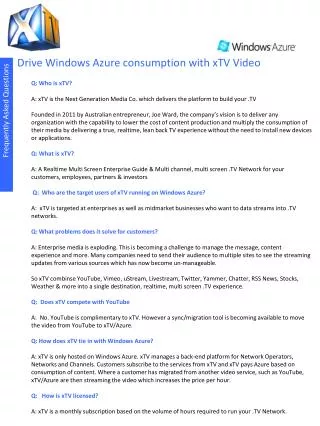 Drive Windows Azure consumption with xTV Video