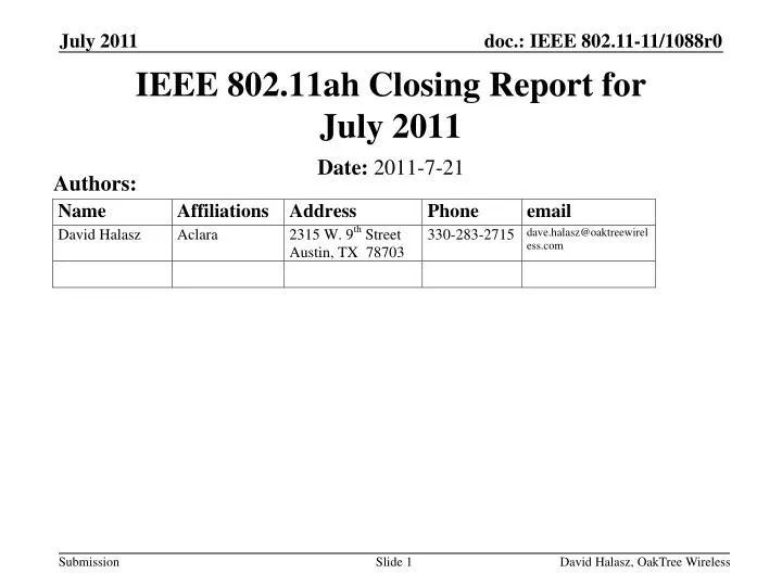 ieee 802 11ah closing report for july 2011