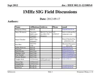 1MHz SIG Field Discussions