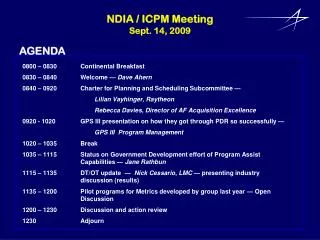 NDIA / ICPM Meeting Sept. 14, 2009