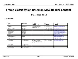 Frame Classification Based on MAC Header Content