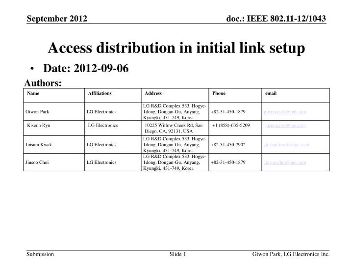 access distribution in initial link setup