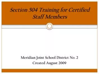 Section 504 Training for Certified Staff Members