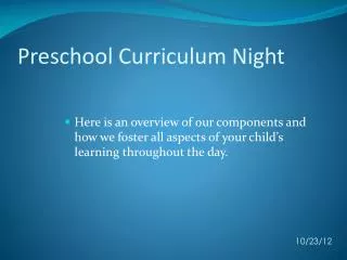 Preschool Curriculum Night