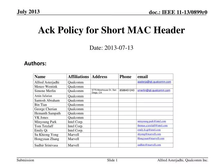 ack policy for short mac header