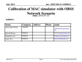 Calibration of MAC simulator with OBSS Network Scenario