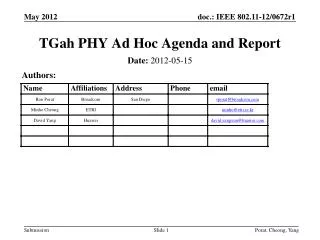 tgah phy ad hoc agenda and report