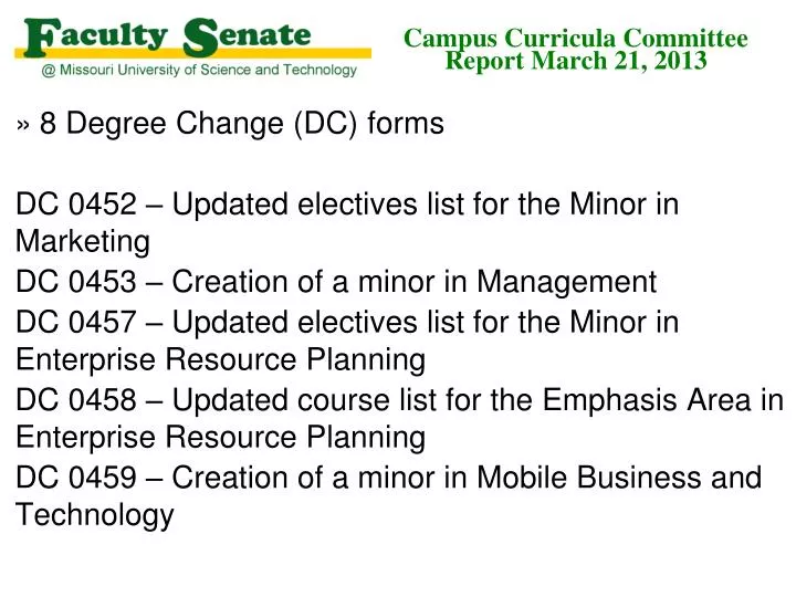 campus curricula committee report march 21 2013