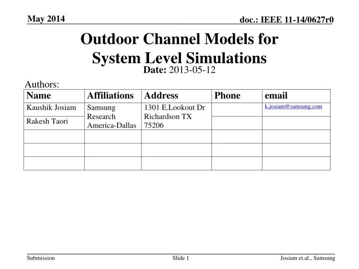 outdoor channel models for system level simulations