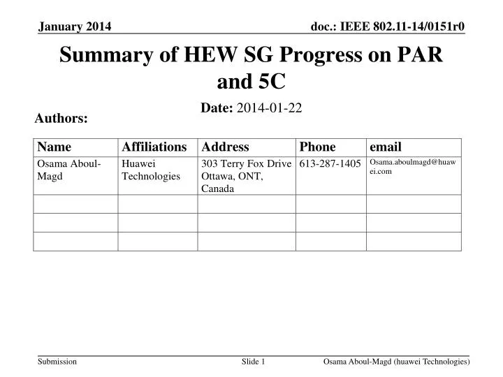 summary of hew sg progress on par and 5c