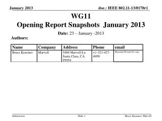 WG11 Opening Report Snapshots January 2013