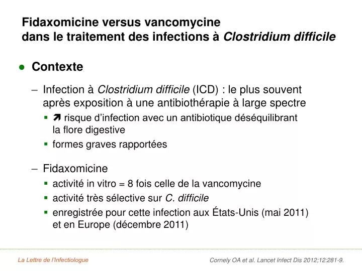fidaxomicine versus vancomycine dans le traitement des infections clostridium difficile
