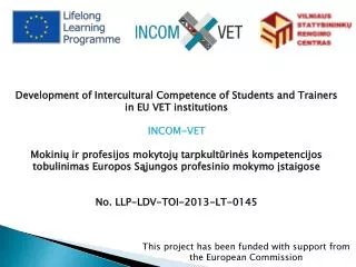 Development of Intercultural Competence of Students and Trainers in EU VET institutions