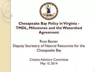 Chesapeake Bay TMDL Planning Framework