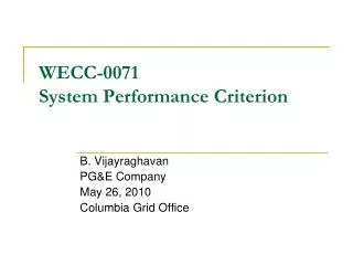 WECC-0071 System Performance Criterion