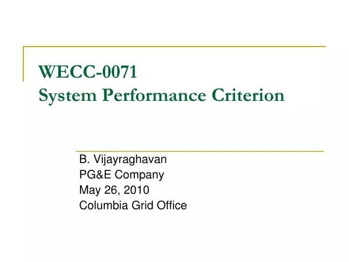 wecc 0071 system performance criterion