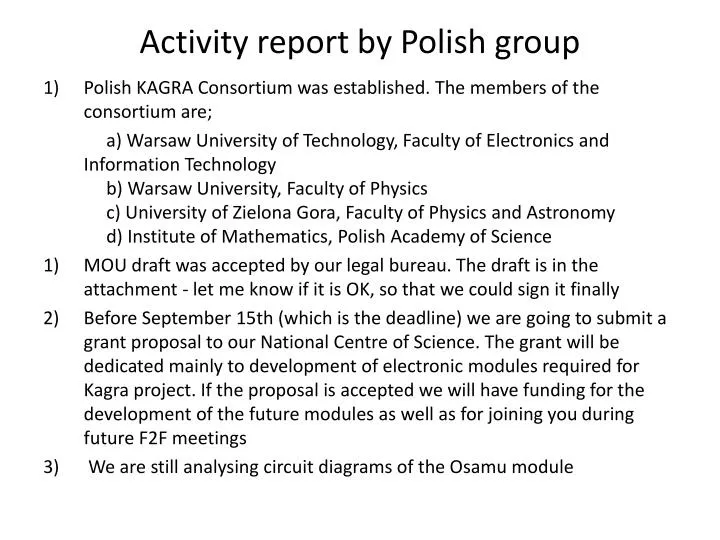activity report by polish group