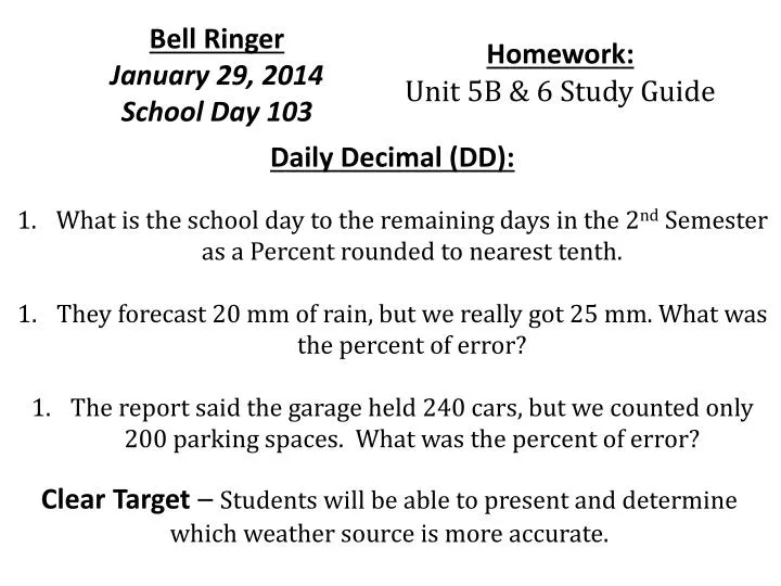 bell ringer january 29 2014 school day 103
