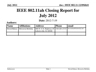 IEEE 802.11ah Closing Report for July 2012