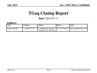 TGaq Closing Report