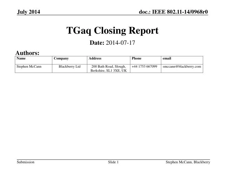 tgaq closing report