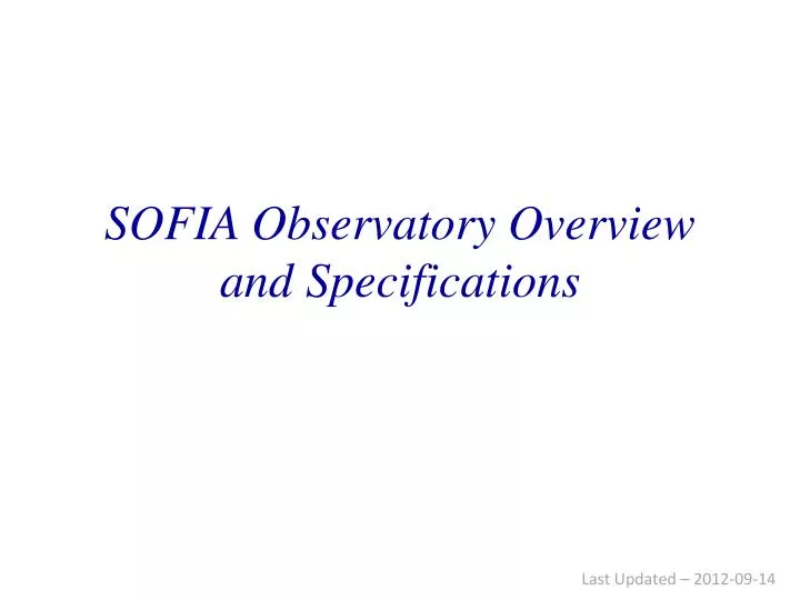 sofia observatory overview and specifications