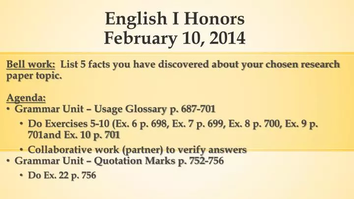 english i honors february 10 2014