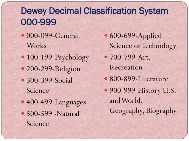 dewey decimal classification system 000 999