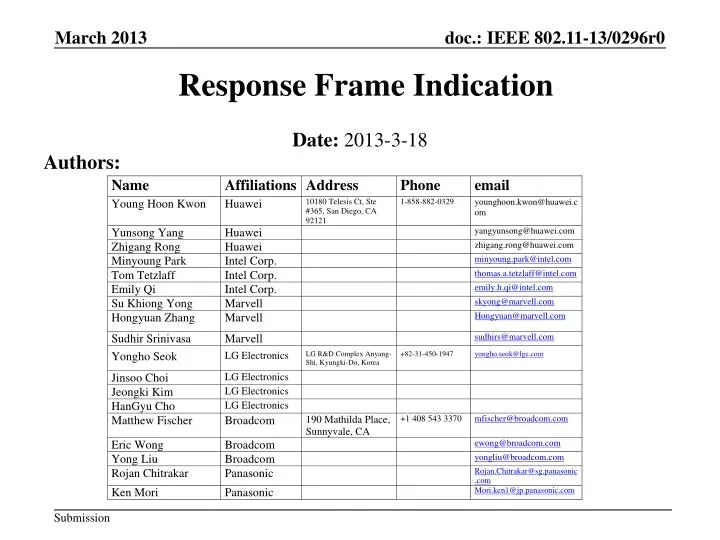 response frame indication