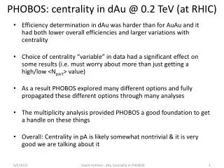 PHOBOS: centrality in dAu @ 0.2 TeV (at RHIC)
