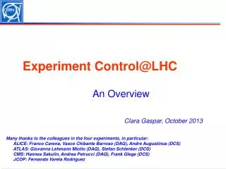 Experiment Control@LHC