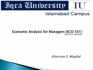 Economic Analysis for Managers (ECO 501) Fall:2012 Semester