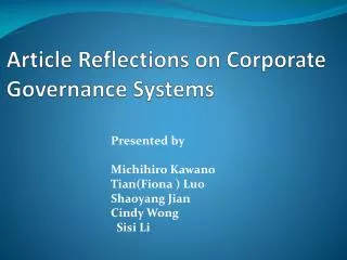 Article Reflections on Corporate Governance Systems