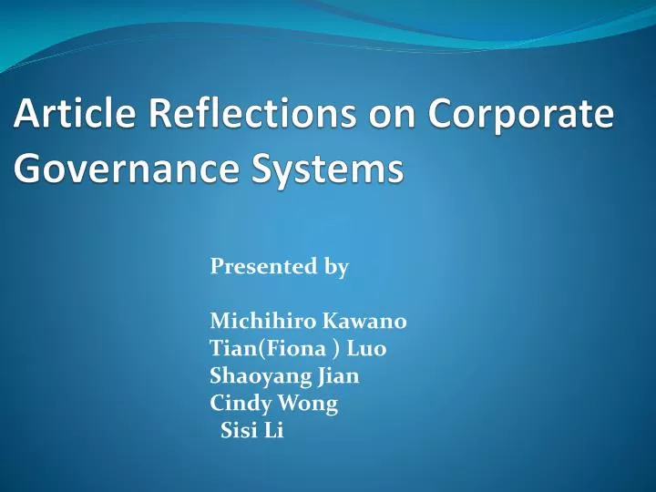 article reflections on corporate governance systems