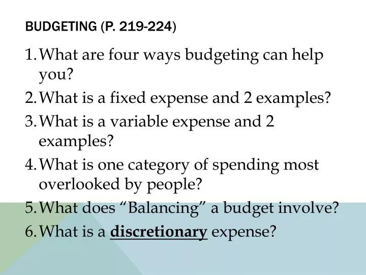 budgeting p 219 224