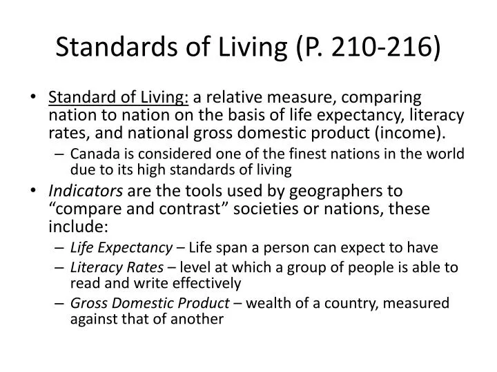 standards of living p 210 216